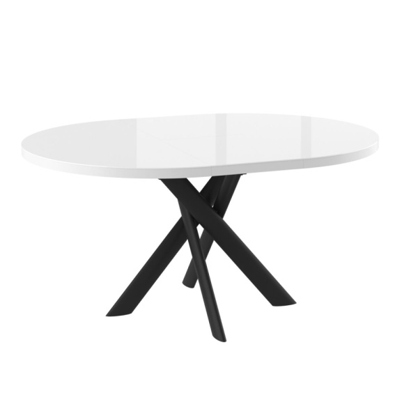 Стол RONALDO-120, круглый раздвижной со стеклом 120(160), БЕЛЫЙ ОПТИВАЙТ/ЧЕРНЫЙ RONALDO 120